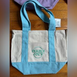 Trader Joe's BRAND NEW Mini Pastel Canvas Tote Bag - Blue